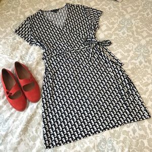 Navy Seahorse Wrap Dress Stretchy Empire Breezy